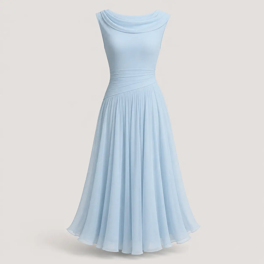 Women’s A-Line Midi Wedding Guest Dress with Draped Neck