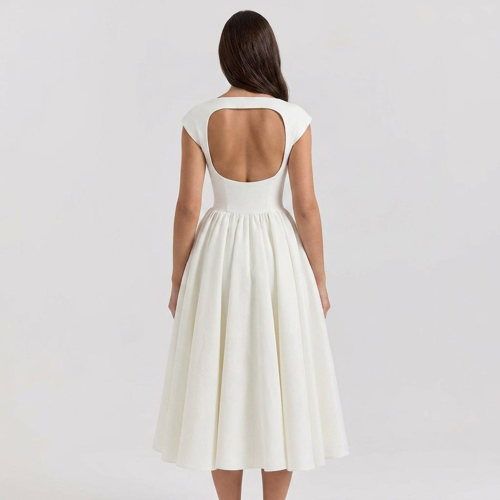 Women's Structured Cap Sleeve Midi Occasion Dress