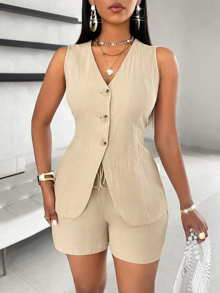 Women's Waistcoat Summer Shorts Co Ord Set