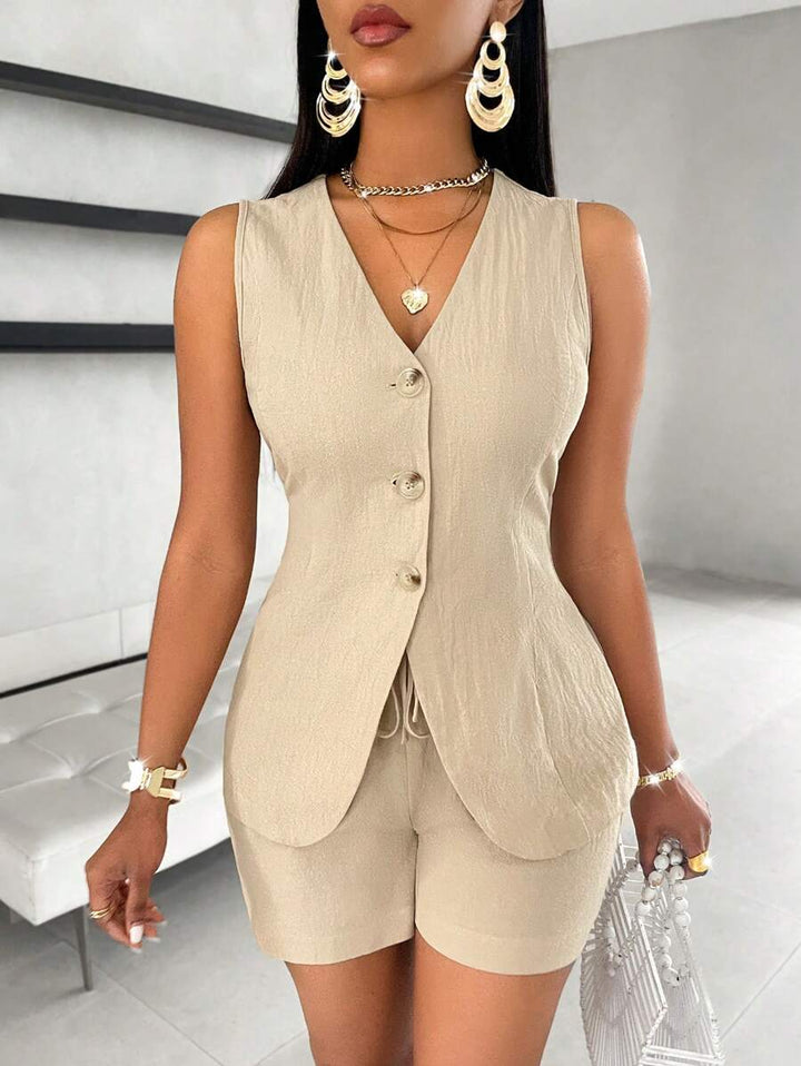 Women's Waistcoat Summer Shorts Co Ord Set