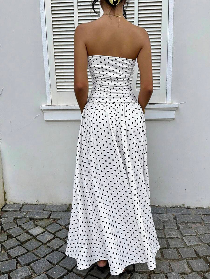 Women’s Polka Dot Strapless Maxi Wedding Guest Dress
