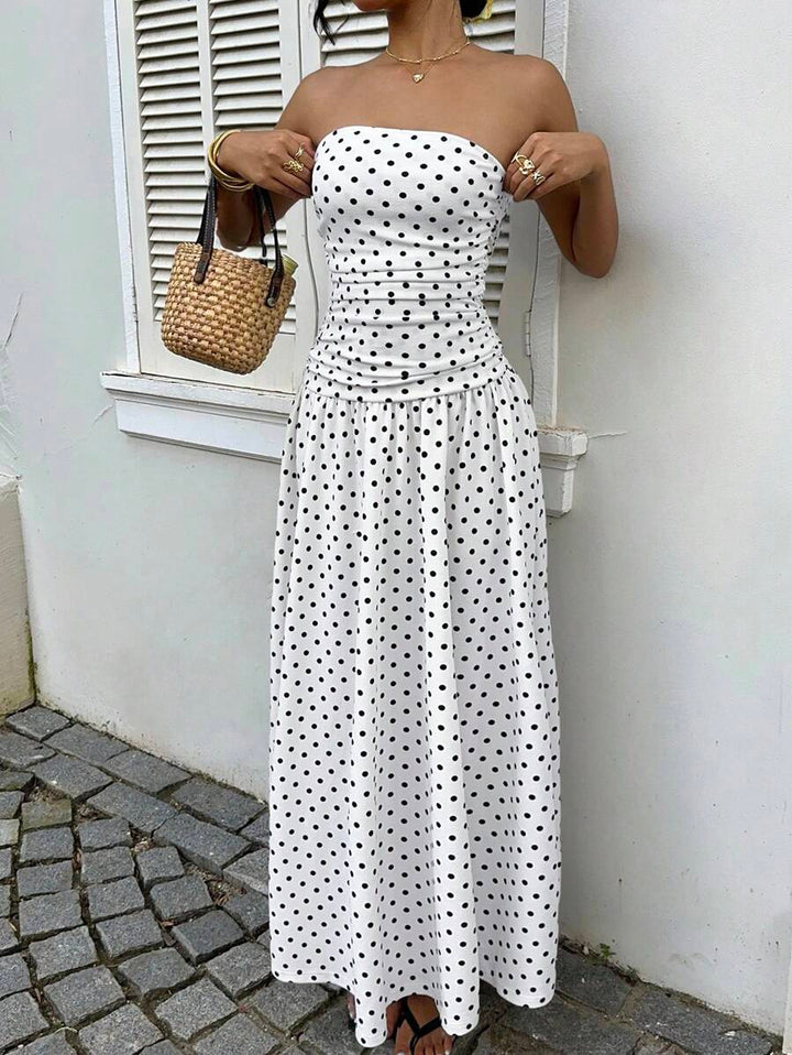 Women’s Polka Dot Strapless Maxi Wedding Guest Dress