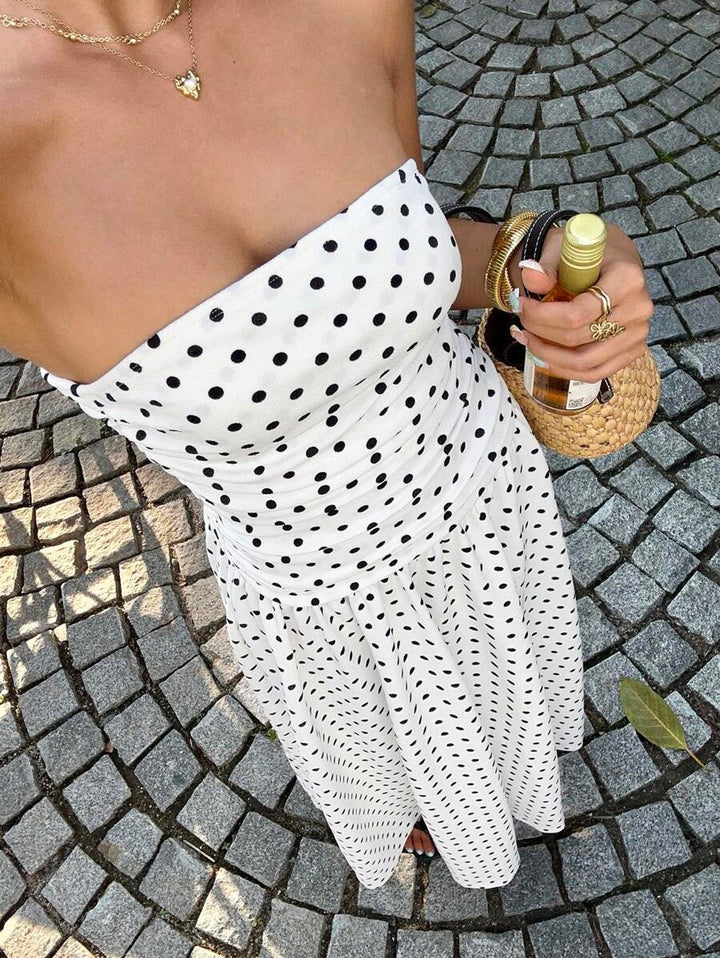 Women’s Polka Dot Strapless Maxi Wedding Guest Dress
