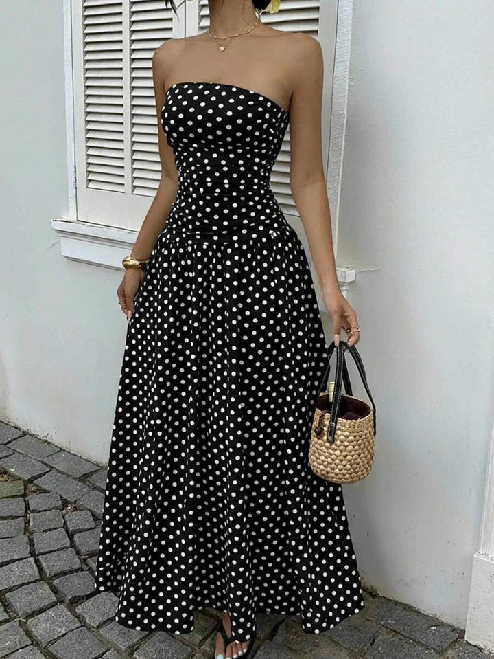 Women’s Polka Dot Strapless Maxi Wedding Guest Dress