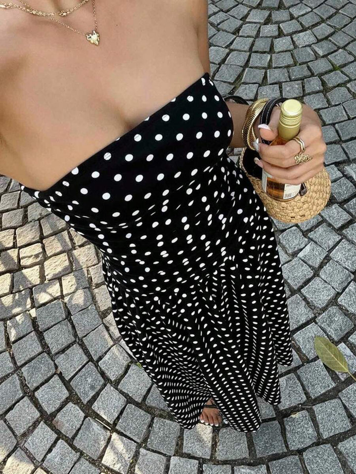Women’s Polka Dot Strapless Maxi Wedding Guest Dress