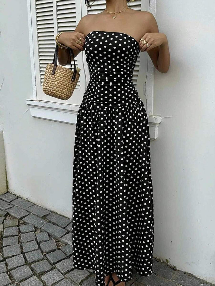 Women’s Polka Dot Strapless Maxi Wedding Guest Dress
