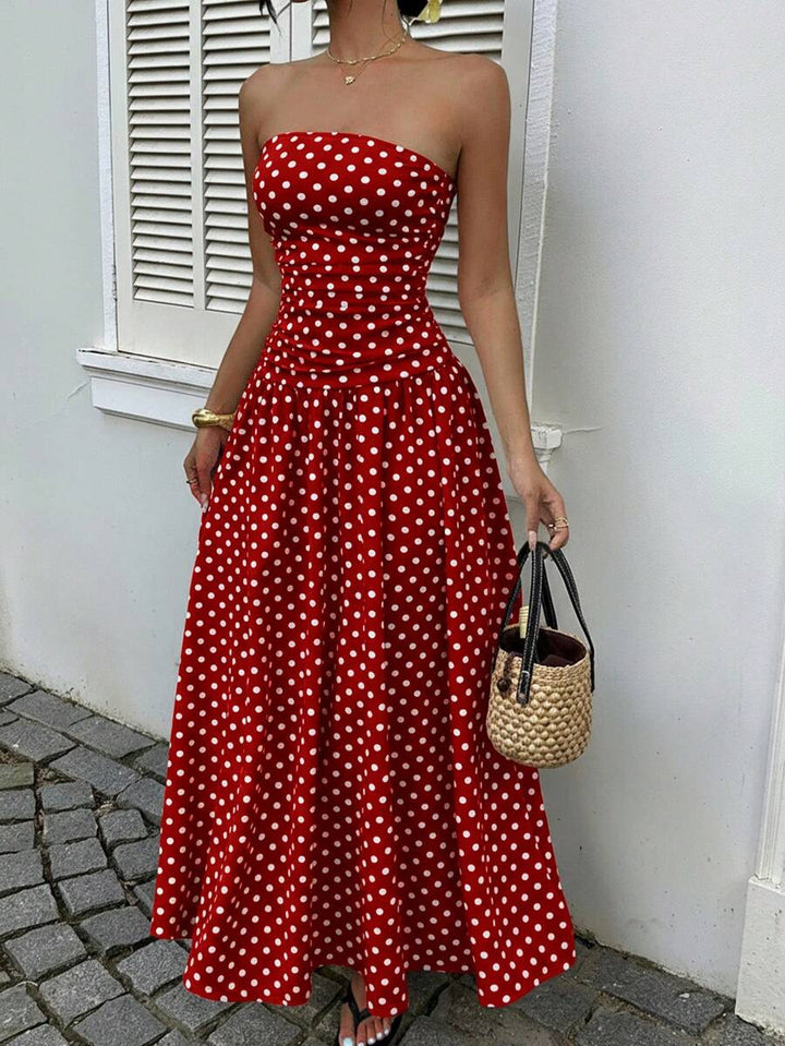 Women’s Polka Dot Strapless Maxi Wedding Guest Dress