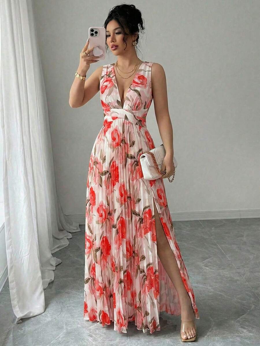 Women's Floral Chiffon Maxi Dress Wedding Guest Women