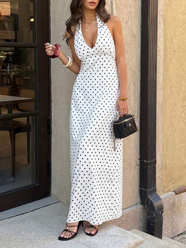 Polka Dot Maxi Halter Neck Wedding Guest Dress for Women