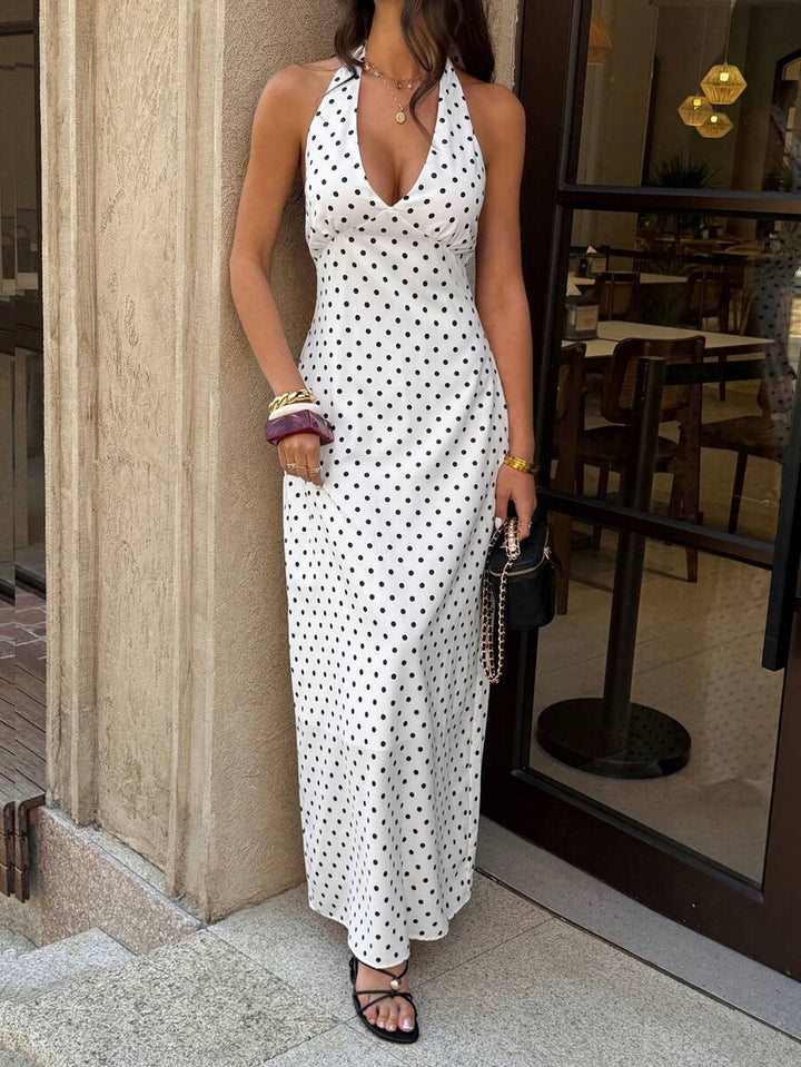 Polka Dot Maxi Halter Neck Wedding Guest Dress for Women