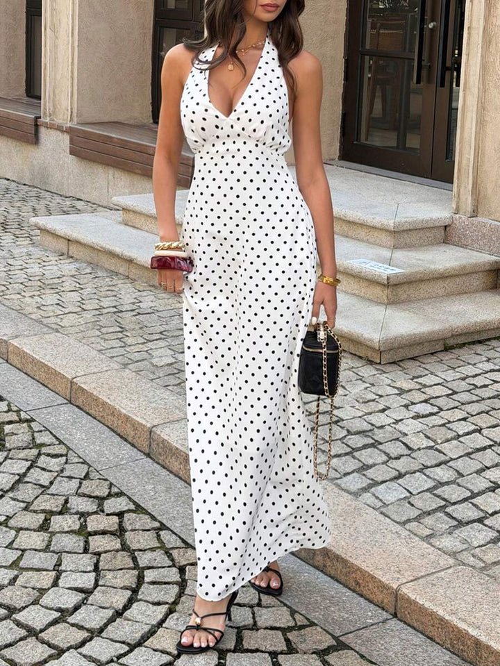 Polka Dot Maxi Halter Neck Wedding Guest Dress for Women