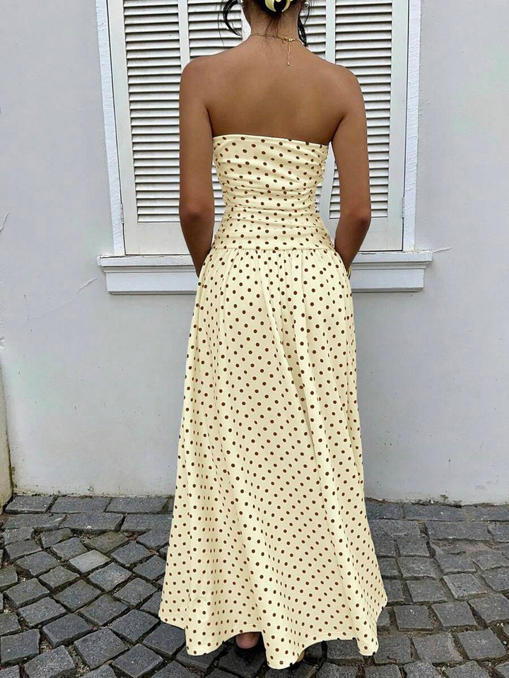 Women’s Polka Dot Strapless Maxi Wedding Guest Dress