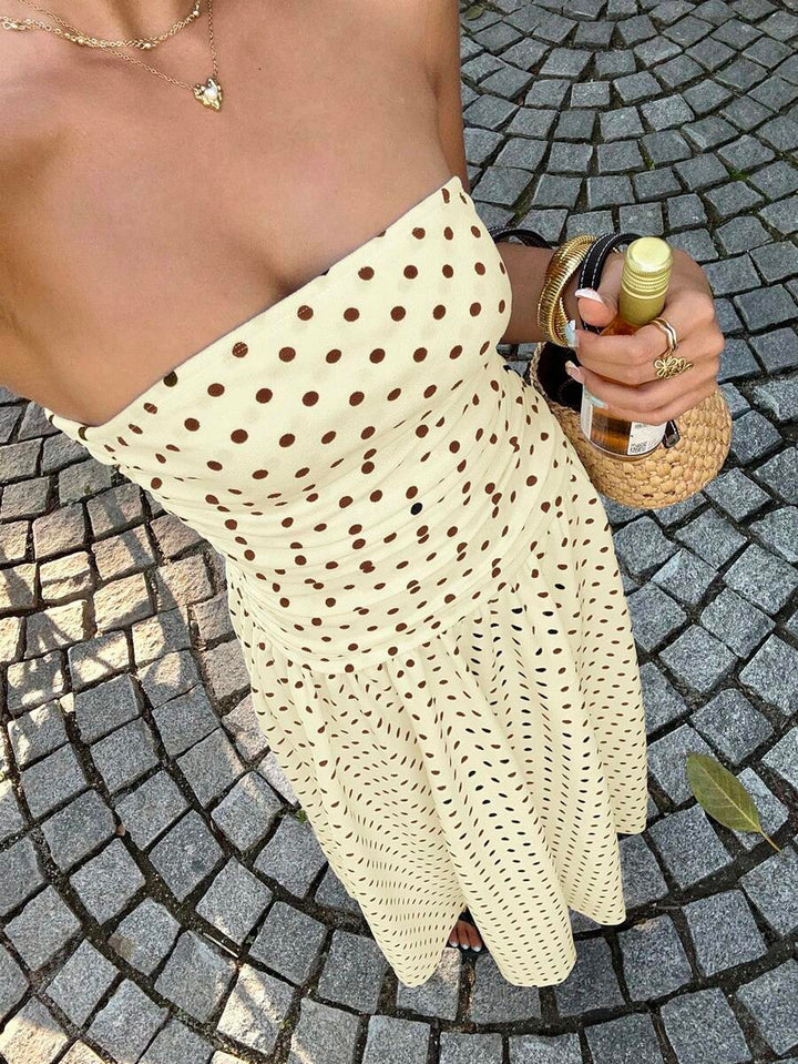Women’s Polka Dot Strapless Maxi Wedding Guest Dress