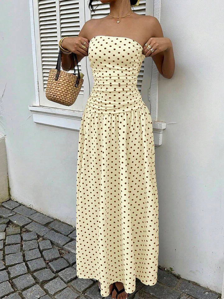 Women’s Polka Dot Strapless Maxi Wedding Guest Dress