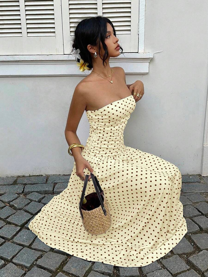 Women’s Polka Dot Strapless Maxi Wedding Guest Dress