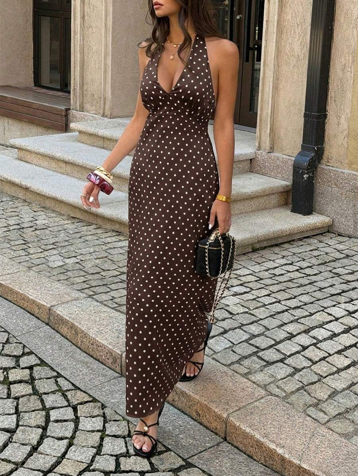 Polka Dot Maxi Halter Neck Wedding Guest Dress for Women