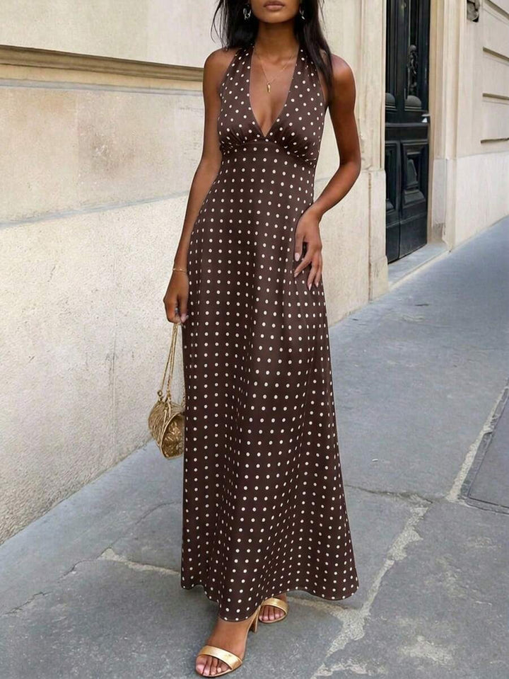 Polka Dot Maxi Halter Neck Wedding Guest Dress for Women
