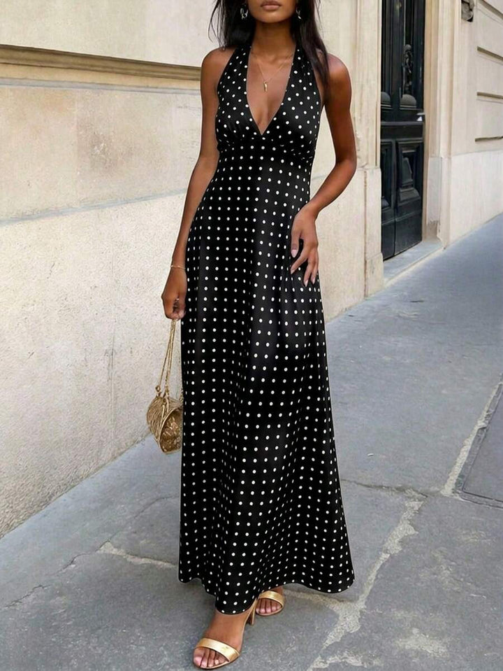 Polka Dot Maxi Halter Neck Wedding Guest Dress for Women