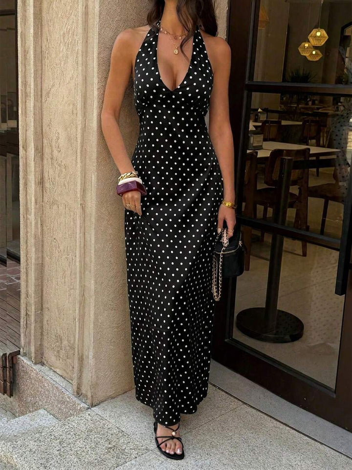Polka Dot Maxi Halter Neck Wedding Guest Dress for Women