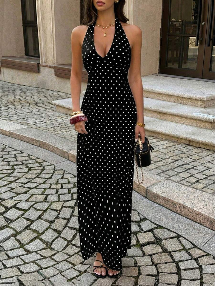 Polka Dot Maxi Halter Neck Wedding Guest Dress for Women