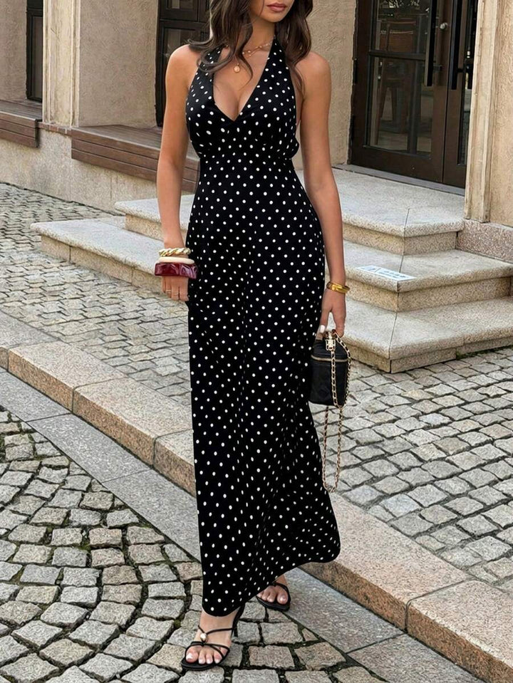 Polka Dot Maxi Halter Neck Wedding Guest Dress for Women