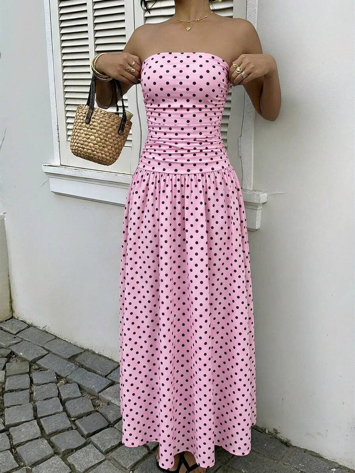 Women’s Polka Dot Strapless Maxi Wedding Guest Dress