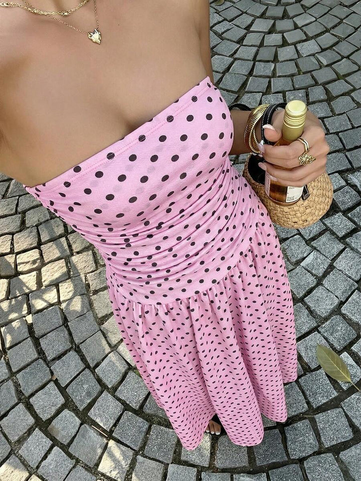 Women’s Polka Dot Strapless Maxi Wedding Guest Dress