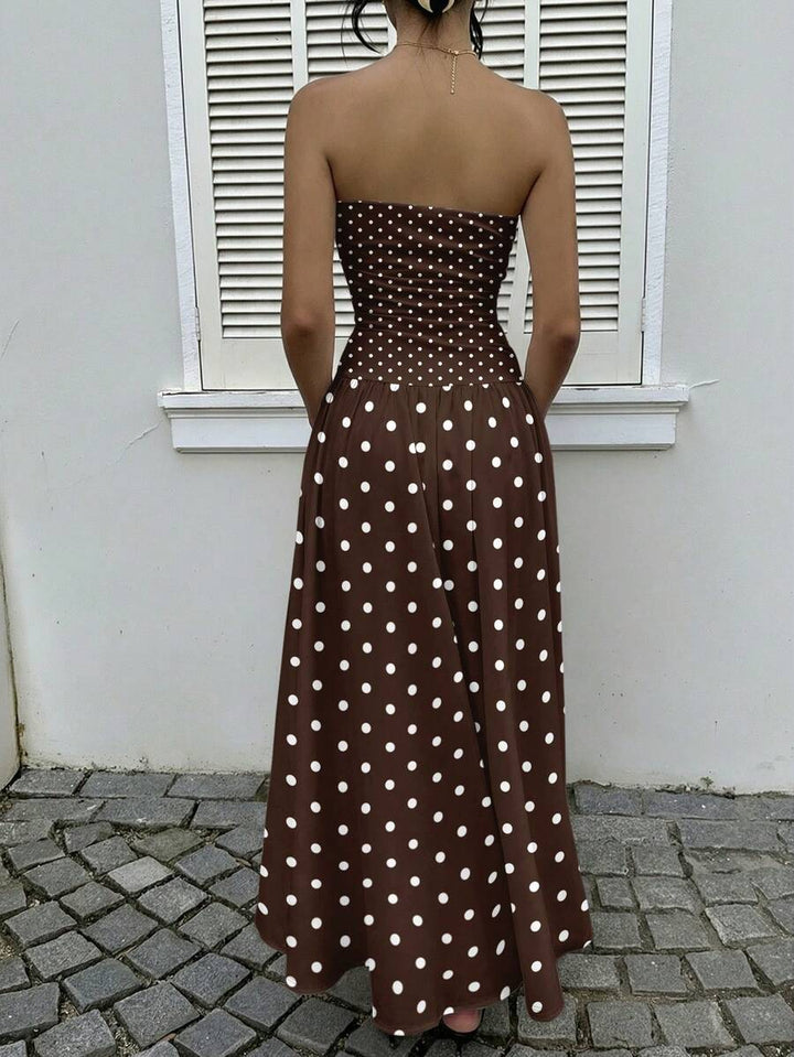Women’s Polka Dot Strapless Maxi Wedding Guest Dress