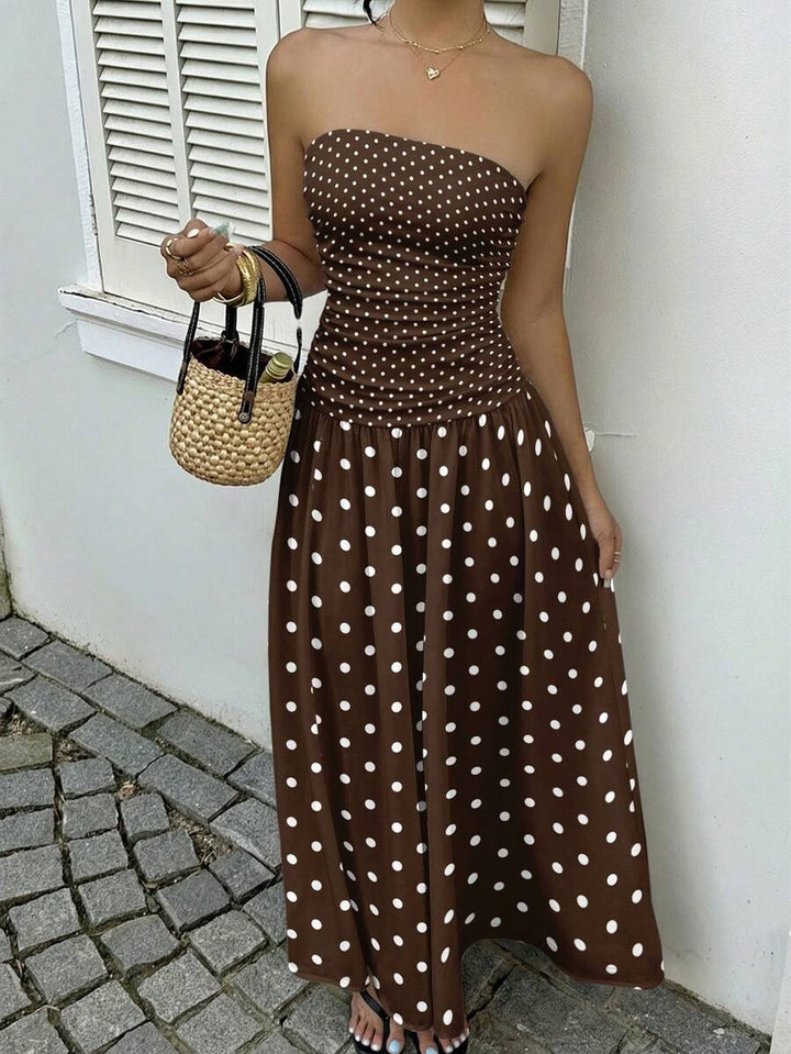 Women’s Polka Dot Strapless Maxi Wedding Guest Dress