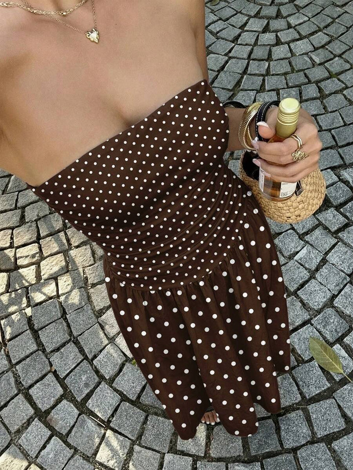 Women’s Polka Dot Strapless Maxi Wedding Guest Dress