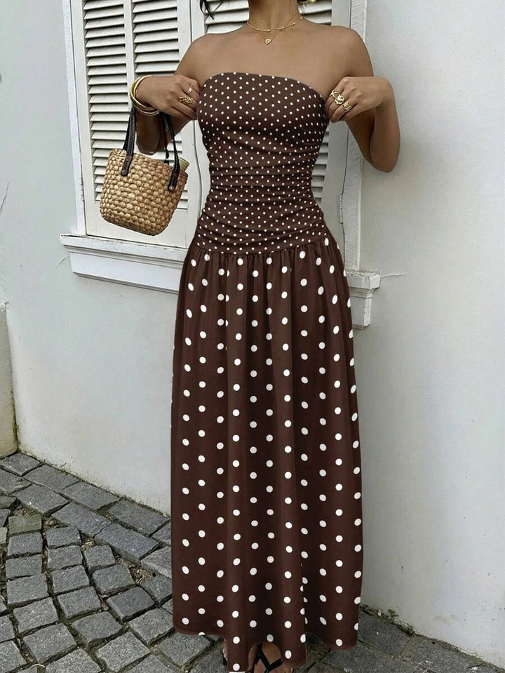 Women’s Polka Dot Strapless Maxi Wedding Guest Dress