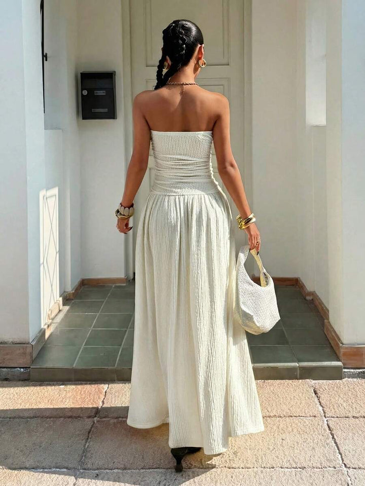 Women’s Polka Dot Strapless Maxi Wedding Guest Dress