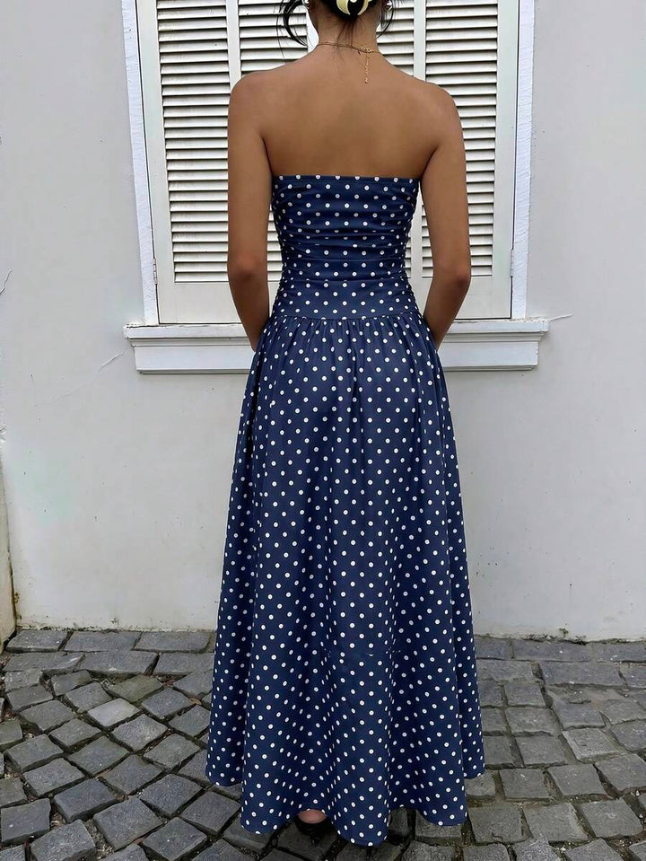 Women’s Polka Dot Strapless Maxi Wedding Guest Dress