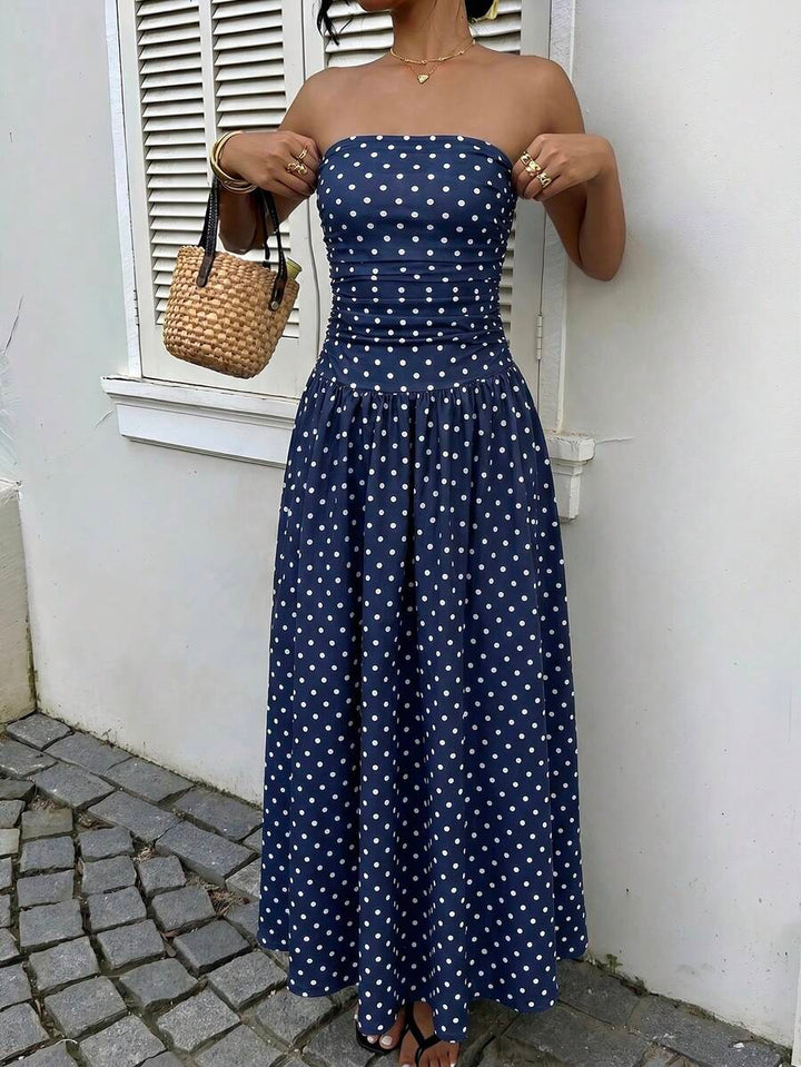 Women’s Polka Dot Strapless Maxi Wedding Guest Dress
