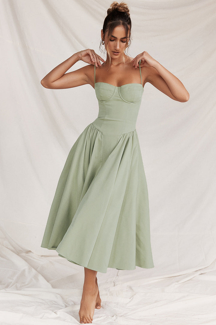 Women's Cocktail Corset Midi Dress with Adjustable Straps