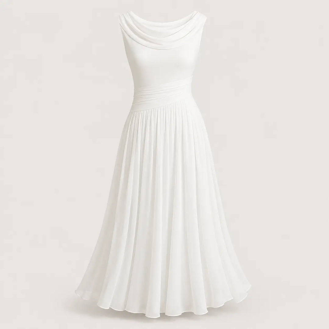 Women’s A-Line Midi Wedding Guest Dress with Draped Neck