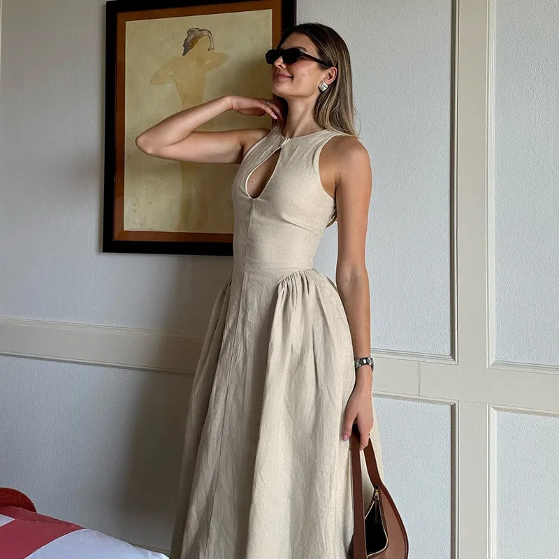 Women’s Cutout Pleated A-line Midi Dress