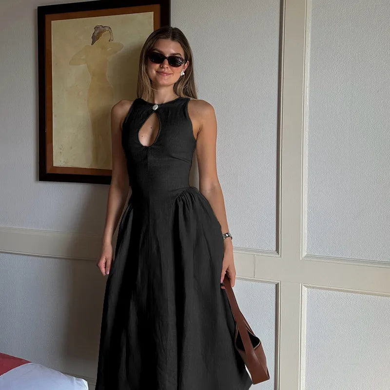 Women’s Cutout Pleated A-line Midi Dress