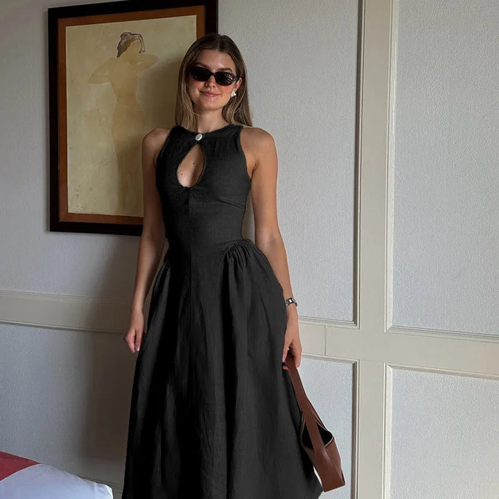 Women’s Cutout Pleated A-line Midi Dress