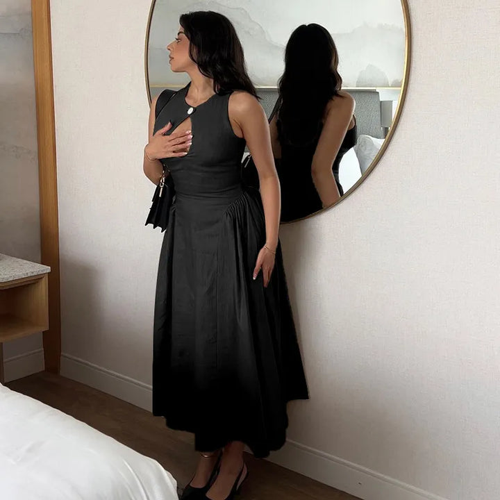 Women’s Cutout Pleated A-line Midi Dress