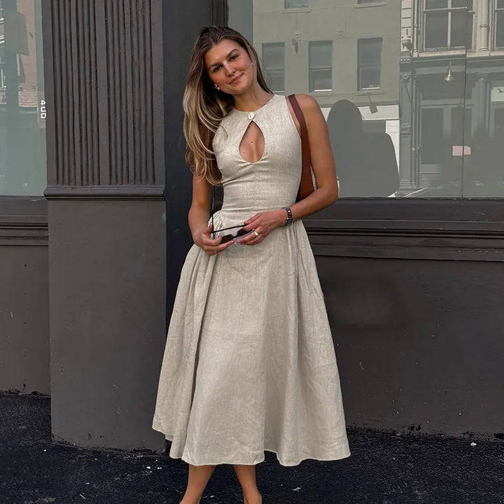 Women’s Cutout Pleated A-line Midi Dress