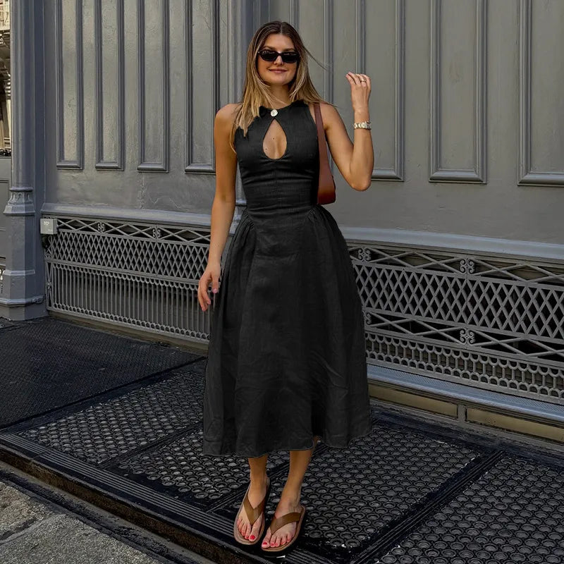 Women’s Cutout Pleated A-line Midi Dress