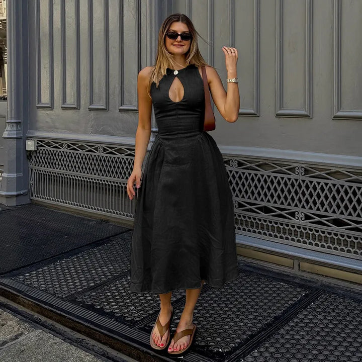 Women’s Cutout Pleated A-line Midi Dress