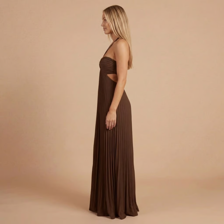 Women's Wedding Guest Pleated Halter Maxi Dress