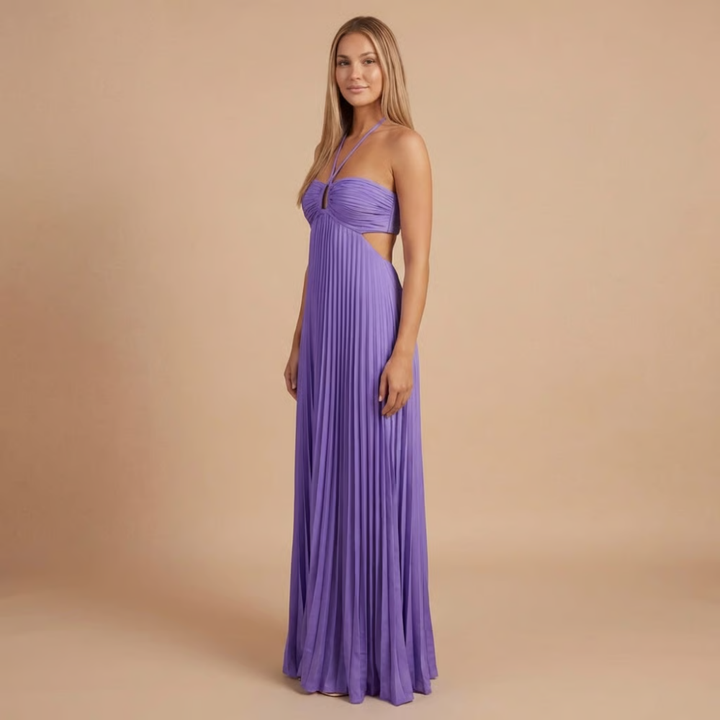 Women's Wedding Guest Pleated Halter Maxi Dress
