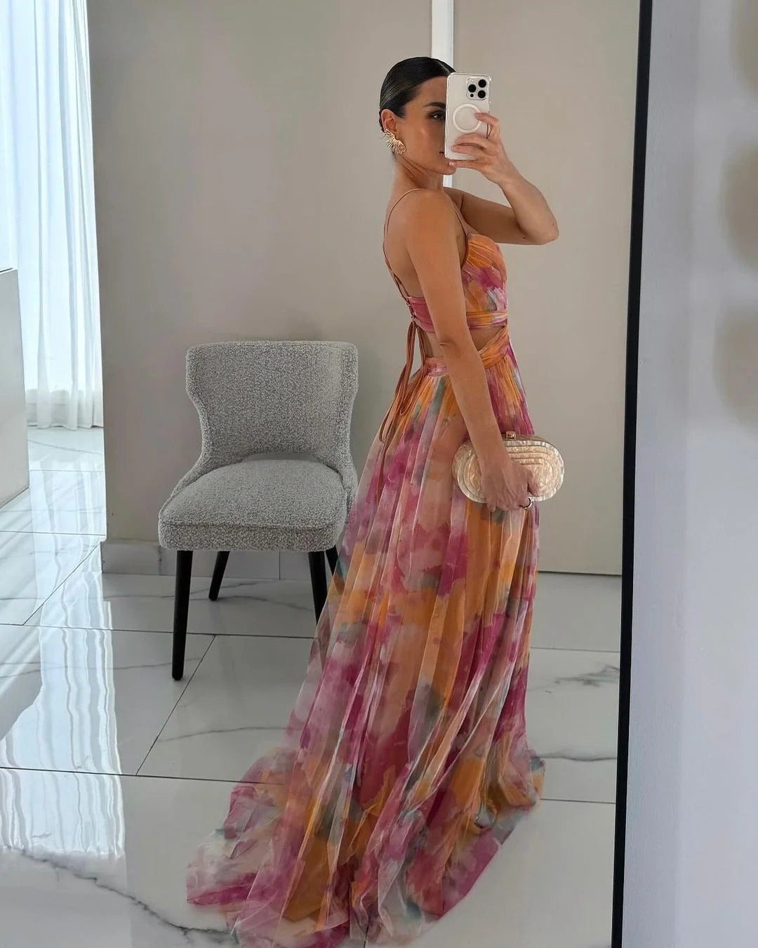 Women's Sleeveless Floral Print Maxi Guest Gown