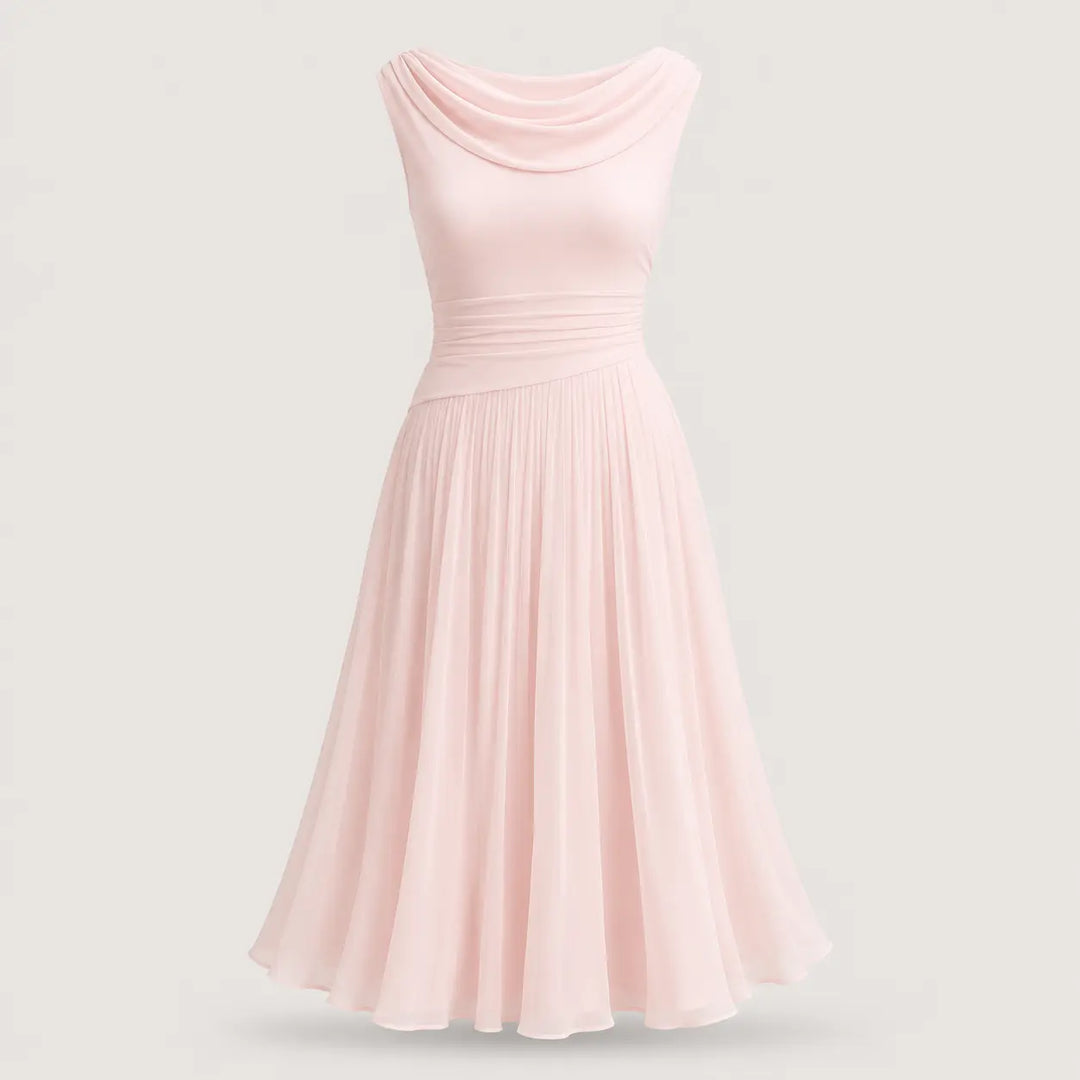 Women’s A-Line Midi Wedding Guest Dress with Draped Neck