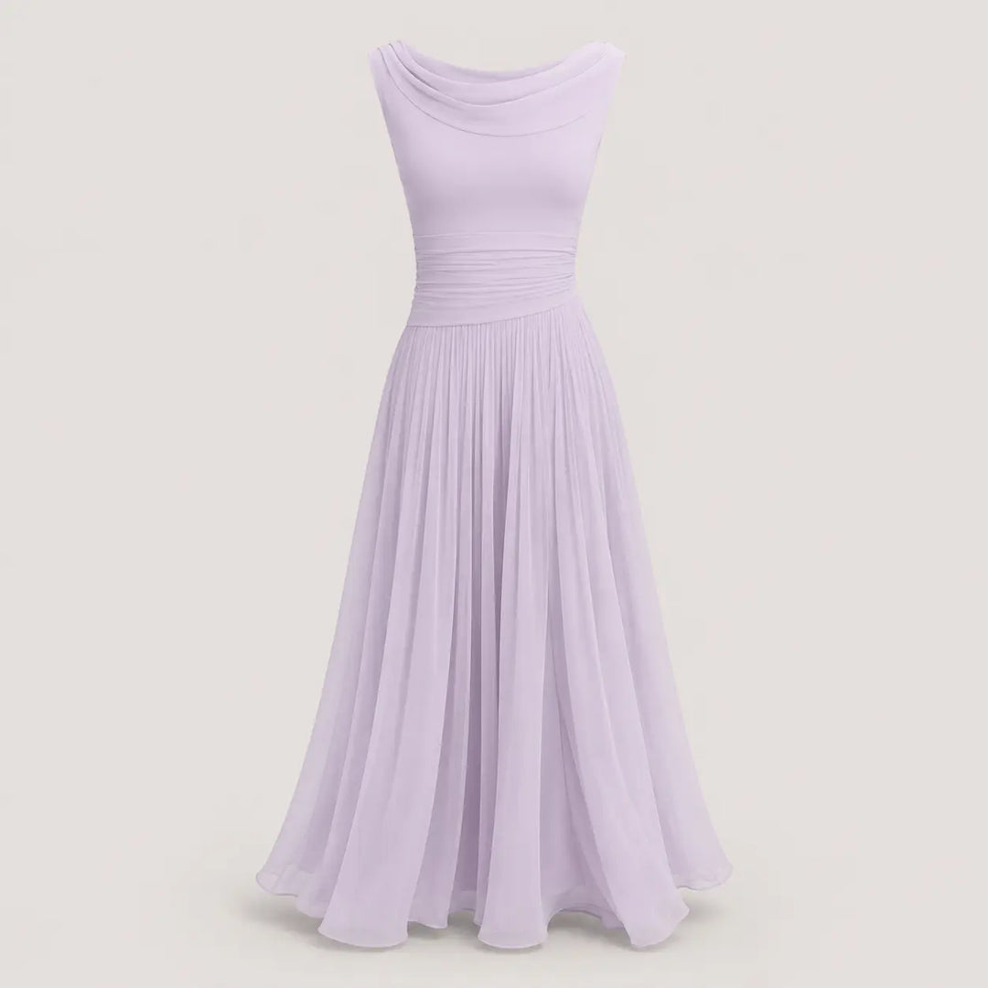 Women’s A-Line Midi Wedding Guest Dress with Draped Neck