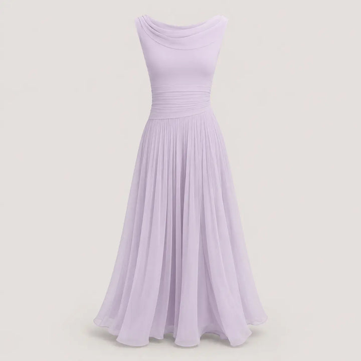 Women’s A-Line Midi Wedding Guest Dress with Draped Neck