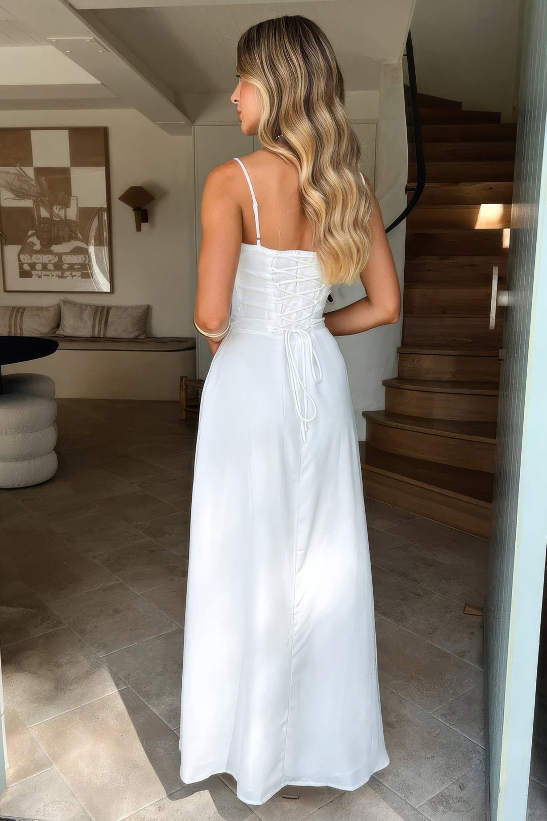 Women's Ruched Tie Front Maxi Dress